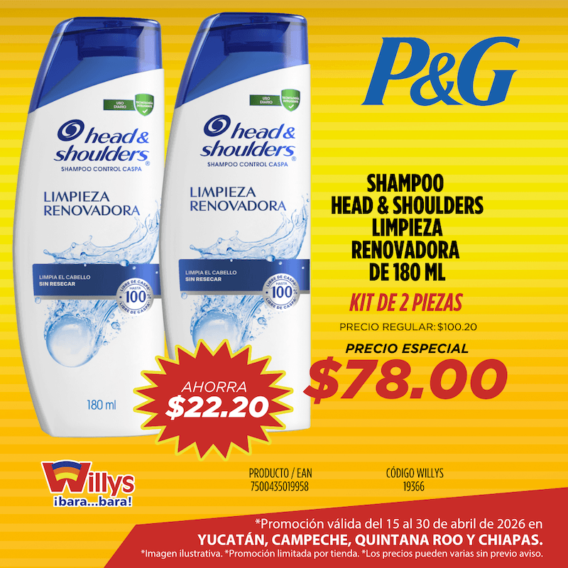 SHAMPOO HEAD AND SHOULDERS LIMPIEZA RENOVADORA DE 180ML