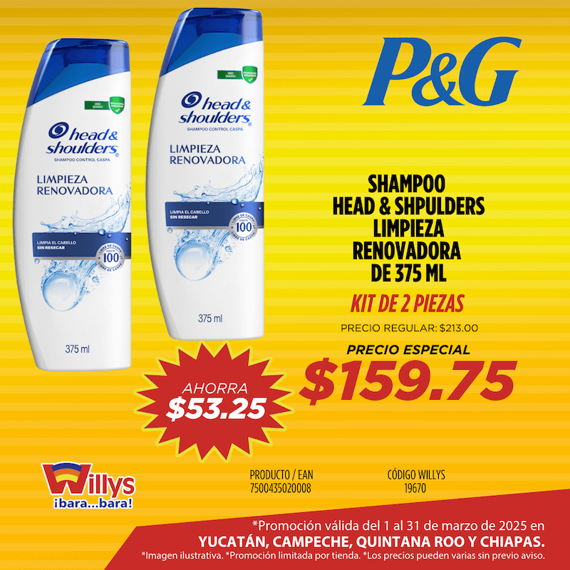 SHAMPOO HEAD AND SHOULDERS LIMPIEZA RENOVADORA 375ML