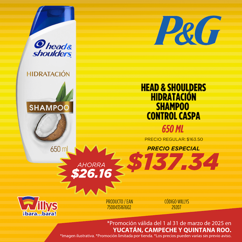 HEAD AND SHOULDERS HIDRATACION SHAMPOO CONTROL CASPA 650ML