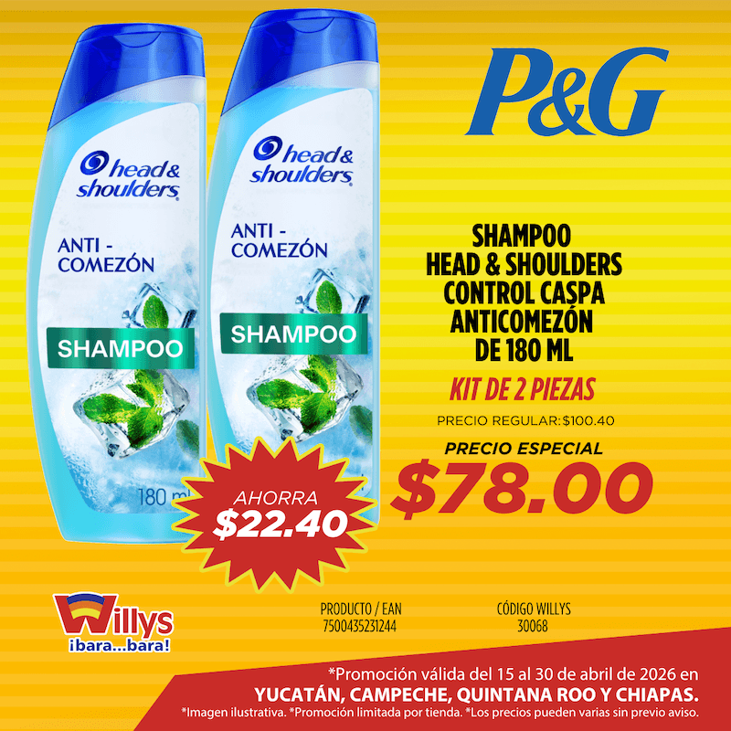 SHAMPOO HEAD AND SHOULDERS CONTROL CASPA ANTICOMEZÓN DE 180ML