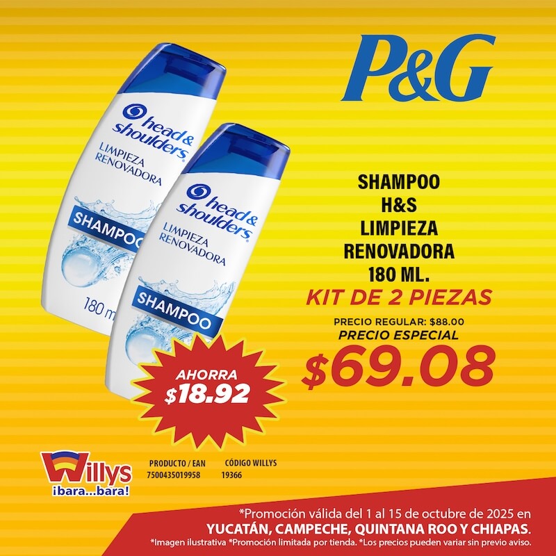 SHAMPOO HEAD AND SHOULDERS LIMPIEZA RENOVADORA 180ML
