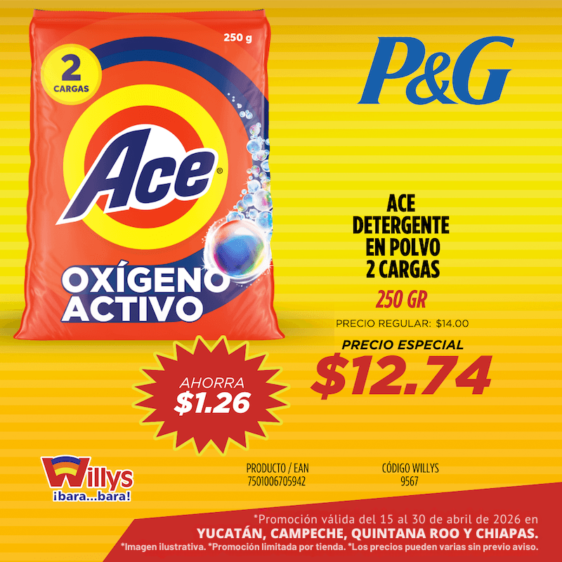 ACE DETERGENTE EN POLVO 2 CARGAS 250GR