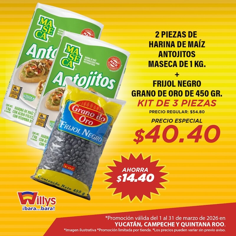 2 HARINAS DE MAIZ ANTOJITOS MASECA DE 1KG   1 FRIJOL NEGRO GRANO DE ORO DE 450GR