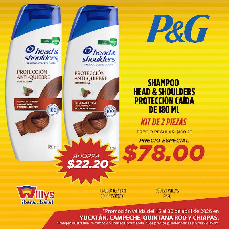 SHAMPOO HEAD AND SHOULDERS PROTECCIÓN CAÍDA 180ML