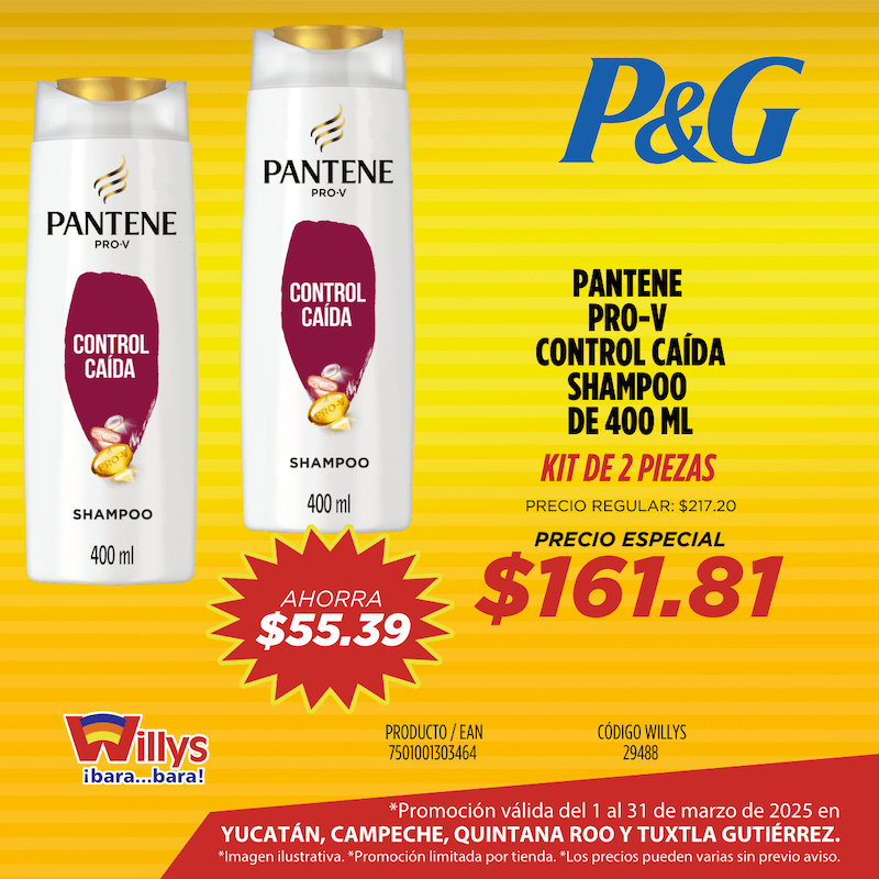 PANTENE PRO V CONTROL CAÍDA SHAMPOO DE 400ML