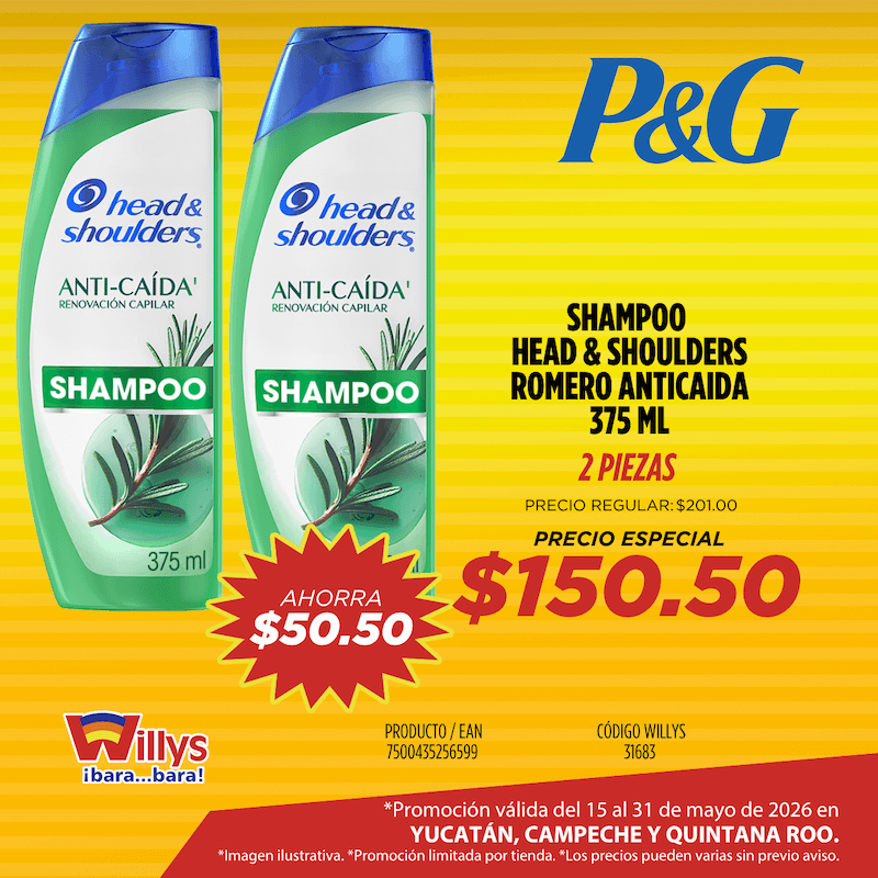 SHAMPOO HEAD AN D SHOULDERS ROMERO ANTICAIDA 375ML