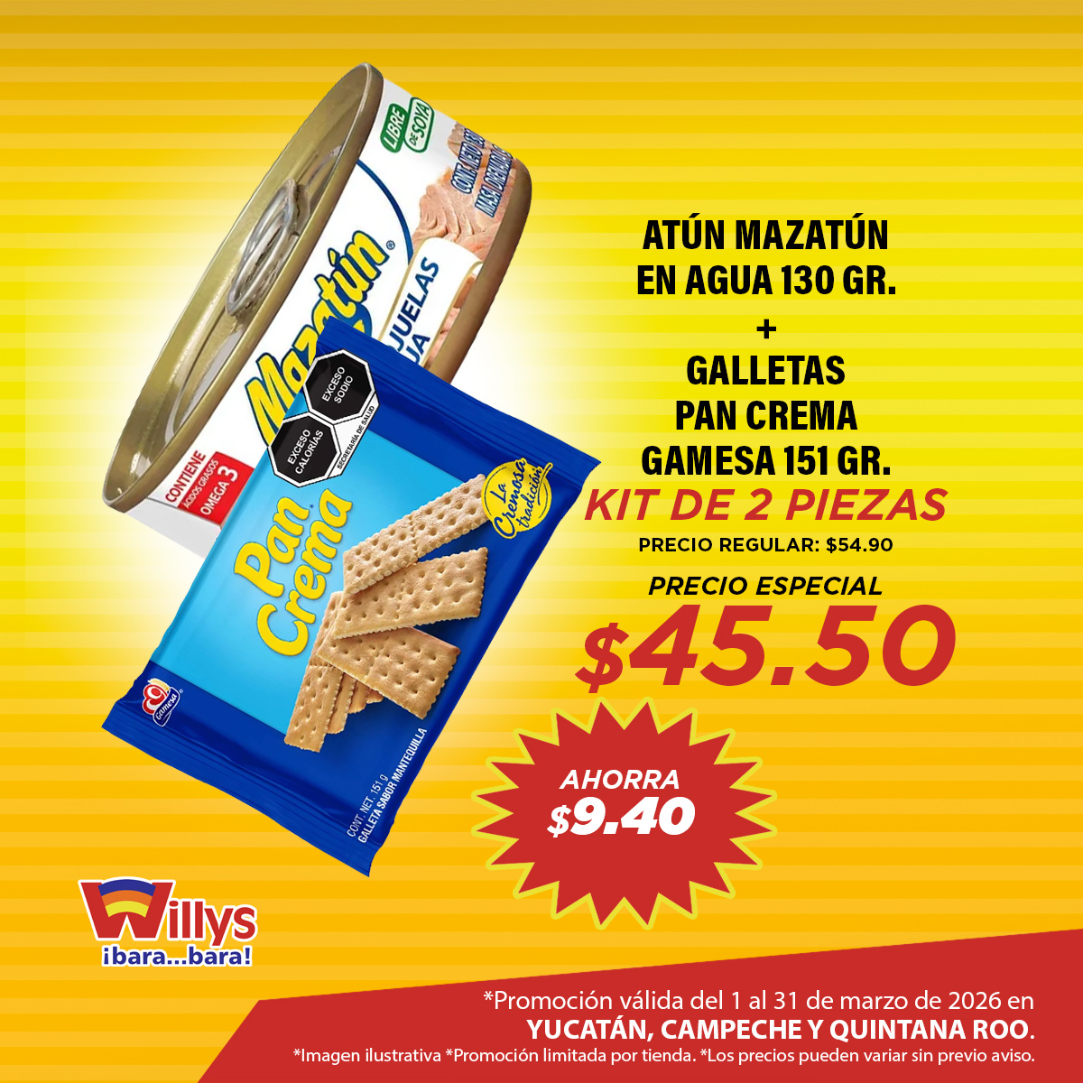 MAZATÚN ATÚN EN AGUA 130 GR   PAN CREMAS GAMESA 151GR