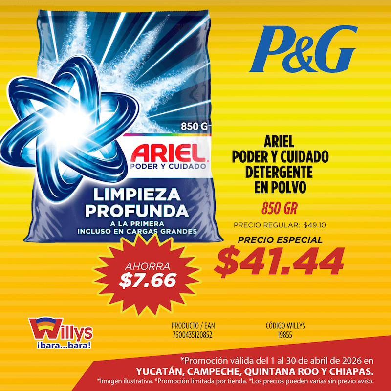 ARIEL PODER Y CUIDADO EN POLVO 850GR