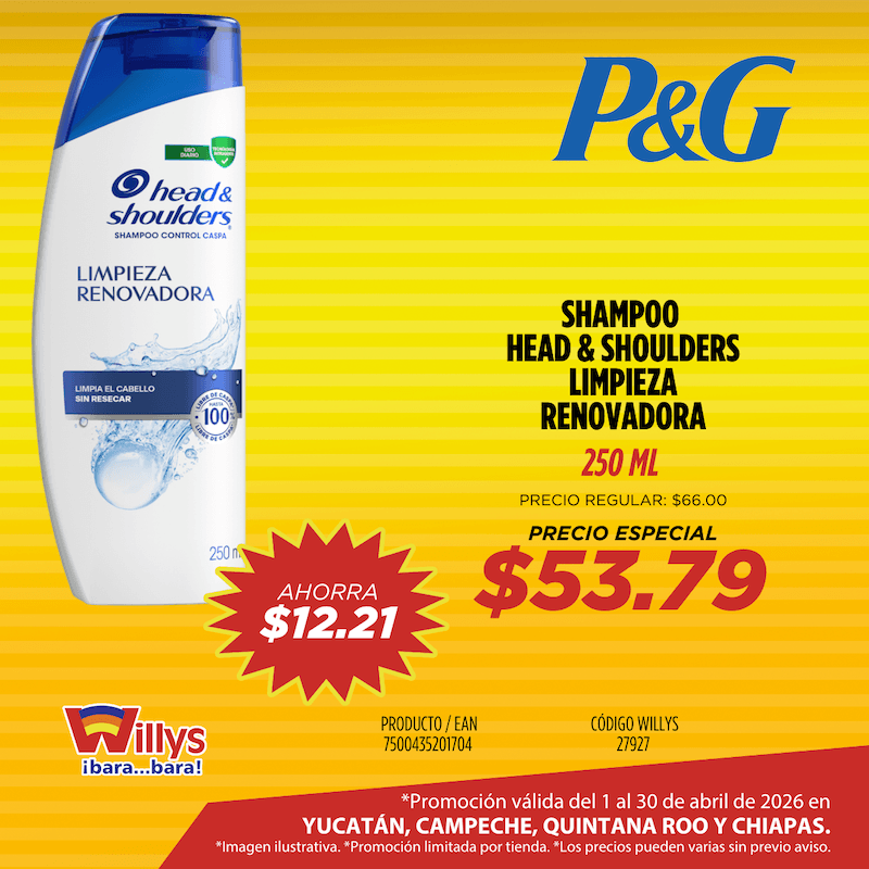 SHAMPOO HEAD AND SHOULDERS LIMPIEZA RENOVADORA 250ML