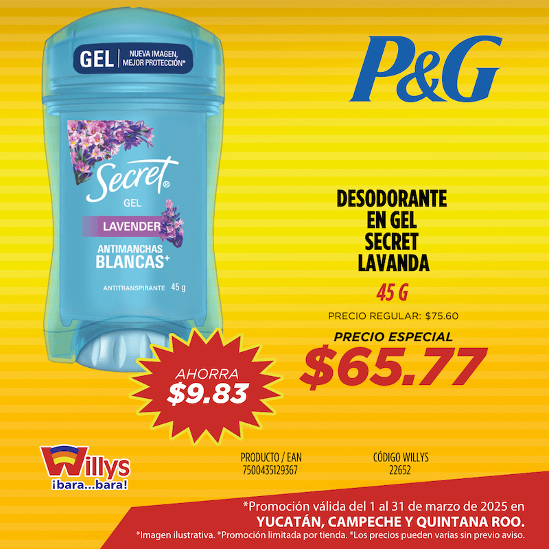 DESODORANTE EN GEL SECRET LAVANDA 45G