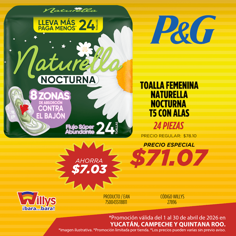 TOALLA FEMENINA NATURELLA NOCTURNA CON ALAS