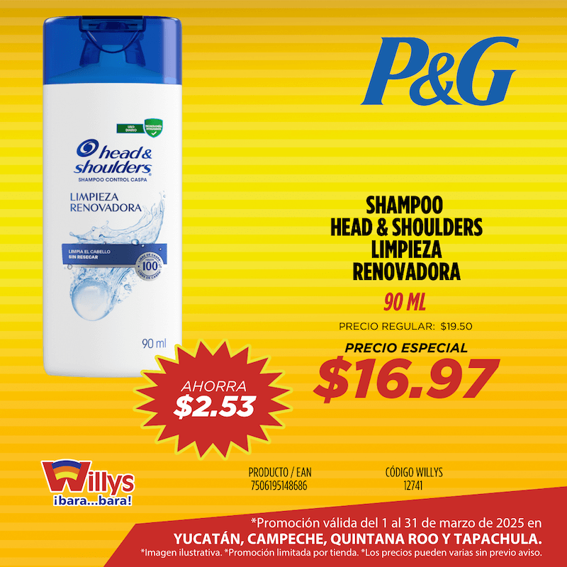 SHAMPOO HEAD AND SHOULDERS LIMPIEZA RENOVADORA 90ML