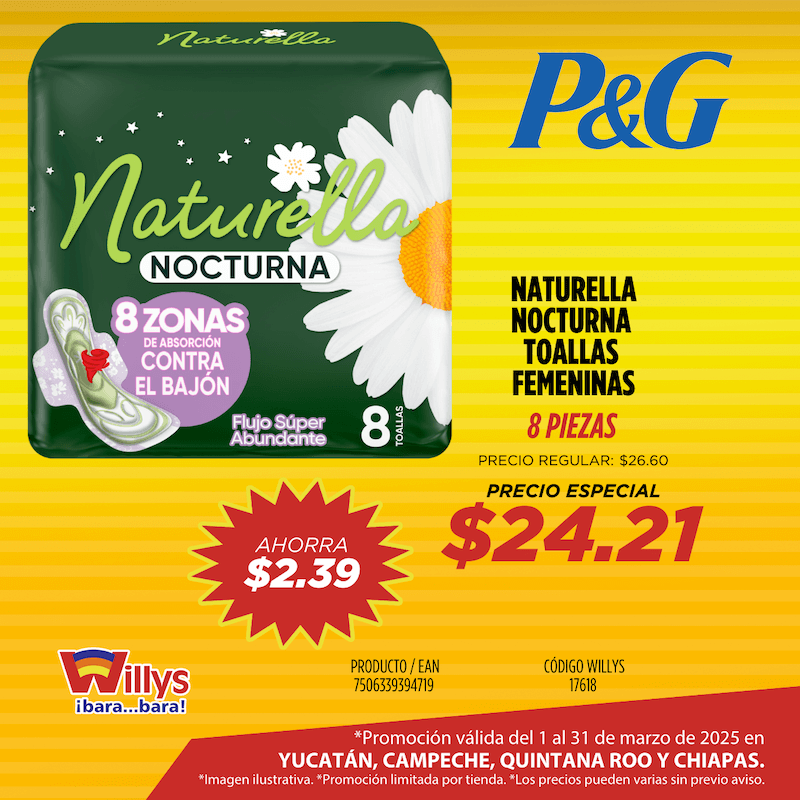 NATURELLA NOCTURNA TOALLAS FEMENINAS 8 PZAS