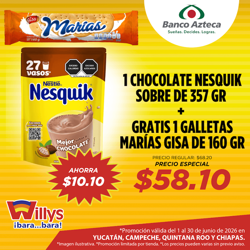NESQUIK SOBRE 357GR   GALLETA MARÍA GISA 160GR