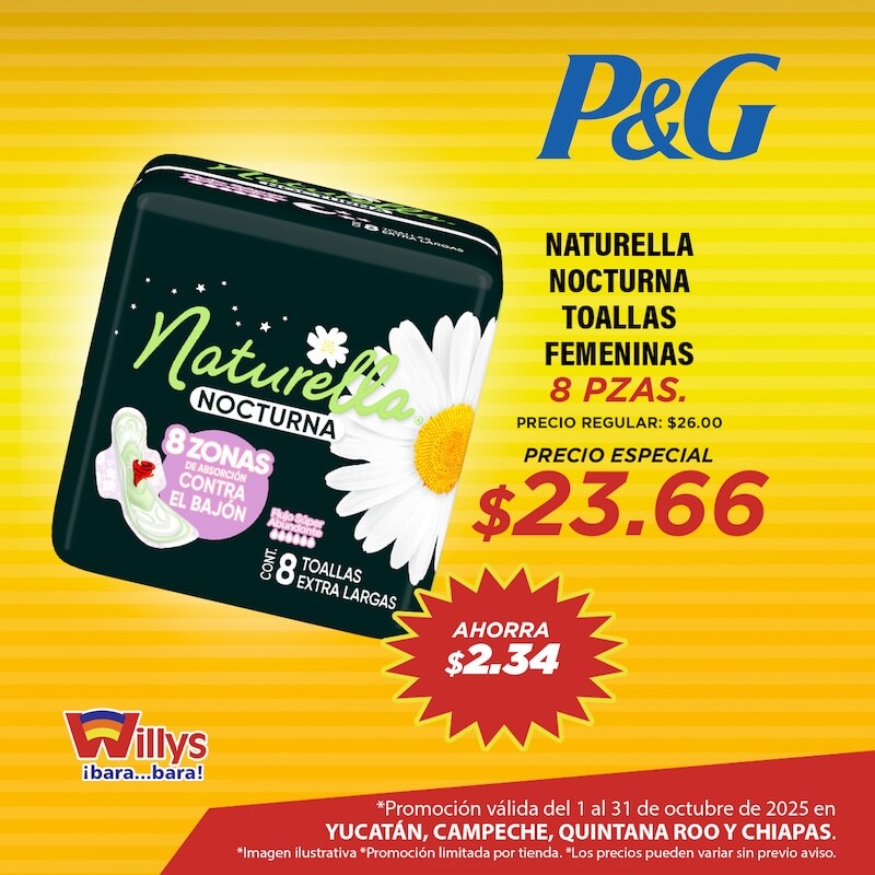 NATURELLA NOCTURNA TOALLAS FEMENINAS 8 PZAS
