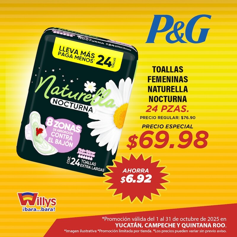 TOALLAS FEMENINAS NATURELLA NOCTURNA 24 PZAS