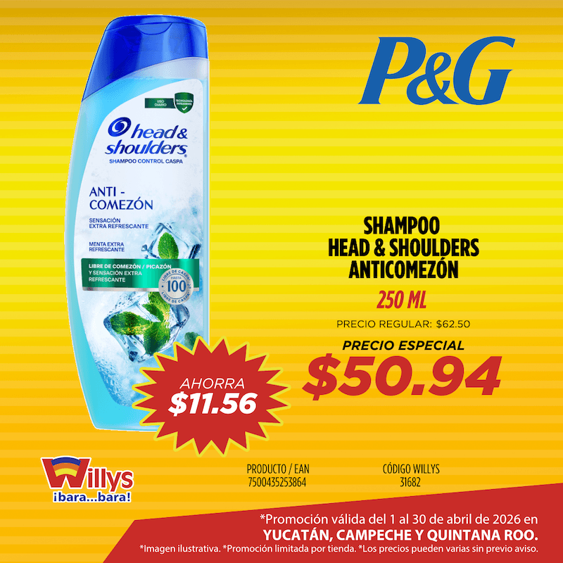 SHAMPOO HEAD AND SHOULDERS ANTICOMEZÓN 250ML