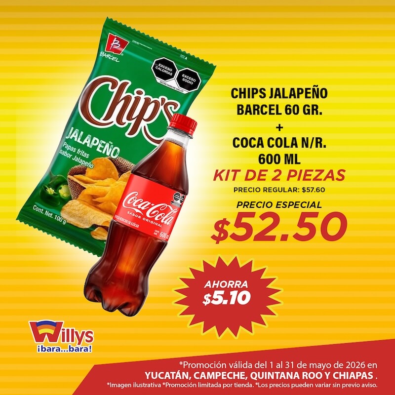 CHIPS JALAPEÑO 60GR   COCA COLA 600ML