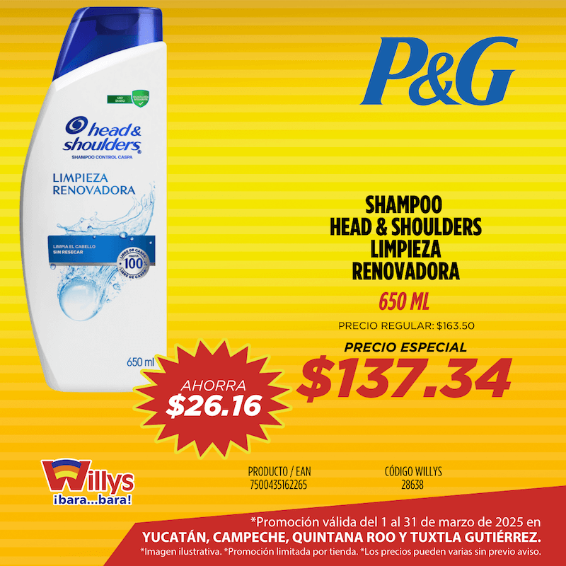 SHAMPOO HEAD AND SHOULDERS LIMPIEZA RENOVADORA 650ML