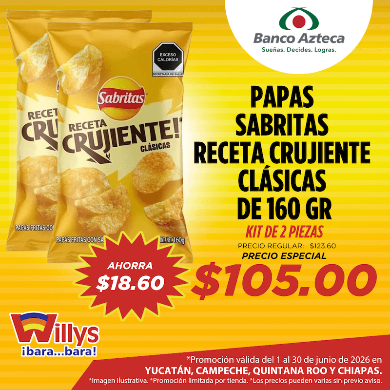 PAPAS SABRITAS RECETA CRUJIENTE CLÁSICAS 160GR