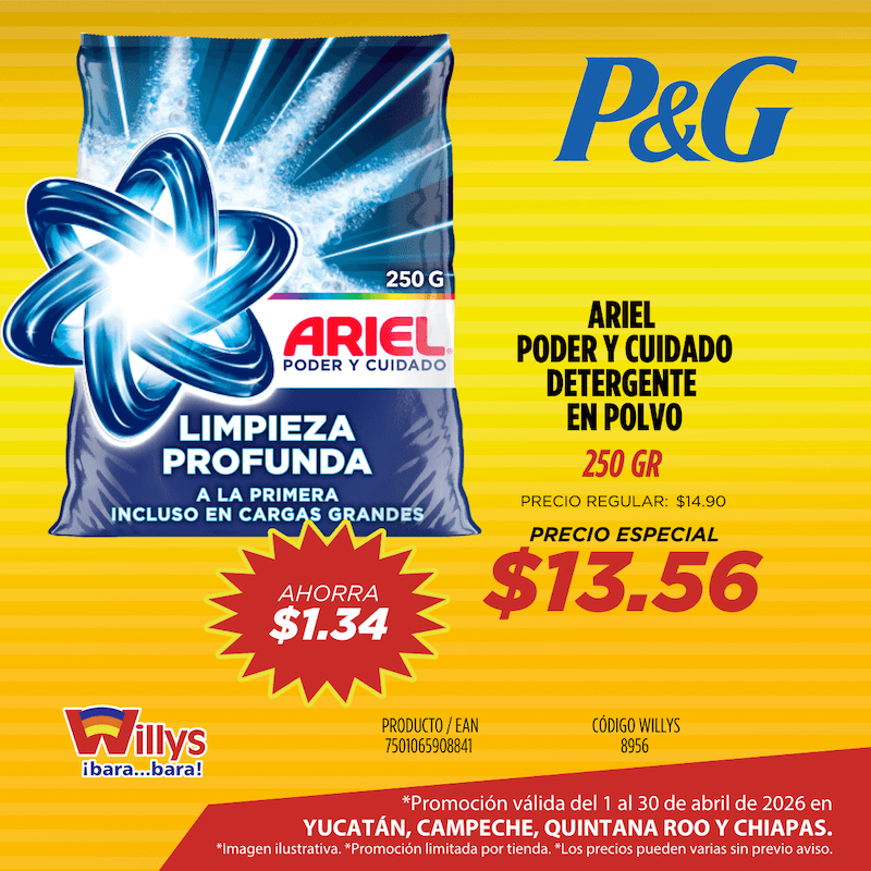 ARIEL PODER Y CUIDADO DETERGENTE EN POLVO 250GR