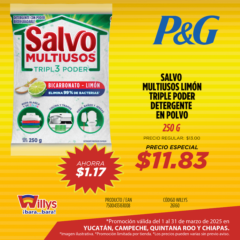 SALVO MULTIUSOS LIMON TRIPLE PODER DETERGENTE EN POLVO 250G