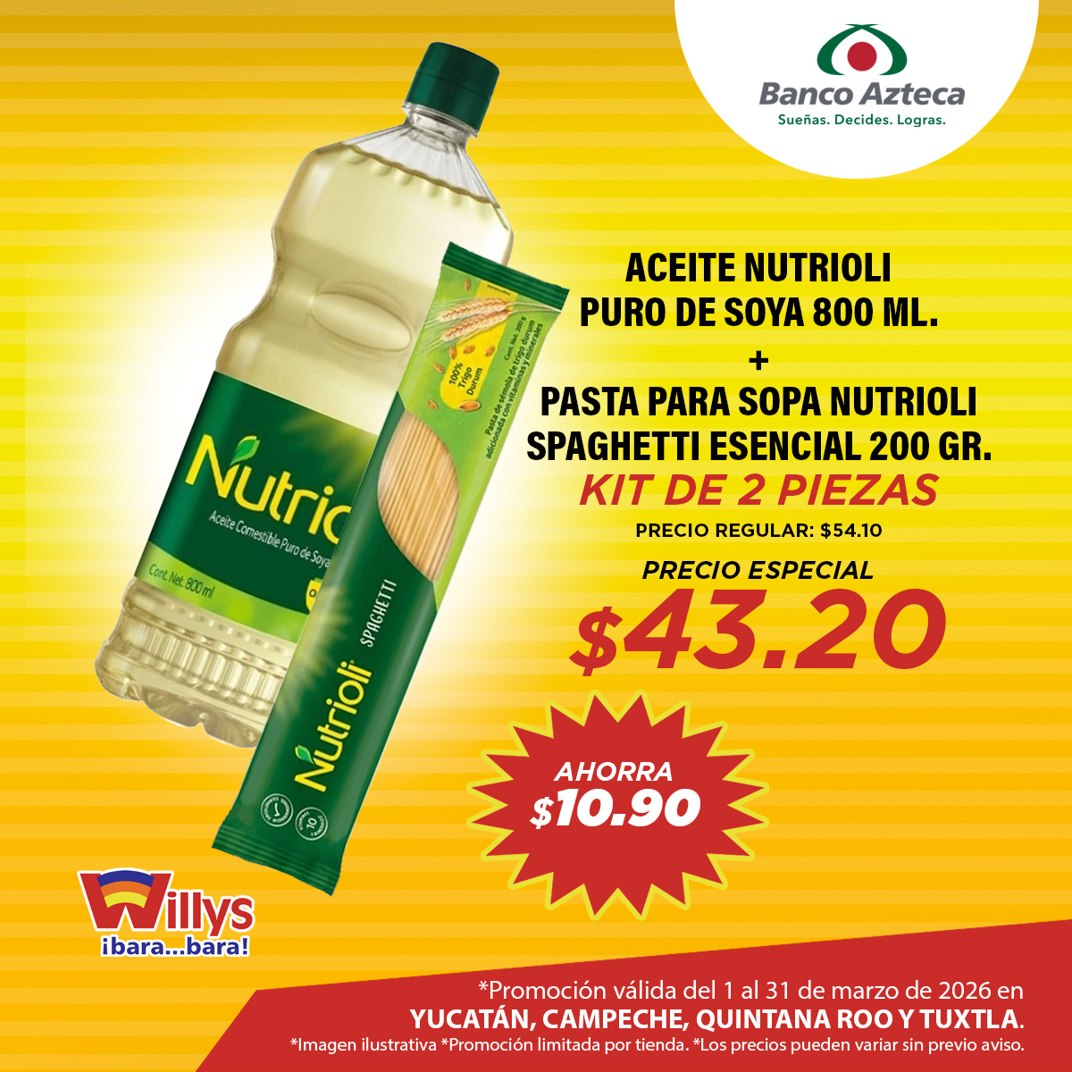 ACEITE NUTRIOLI PURO DE SOYA 800ML   SPAGHETTI NUTRIOLA ESENCIAL 200GR