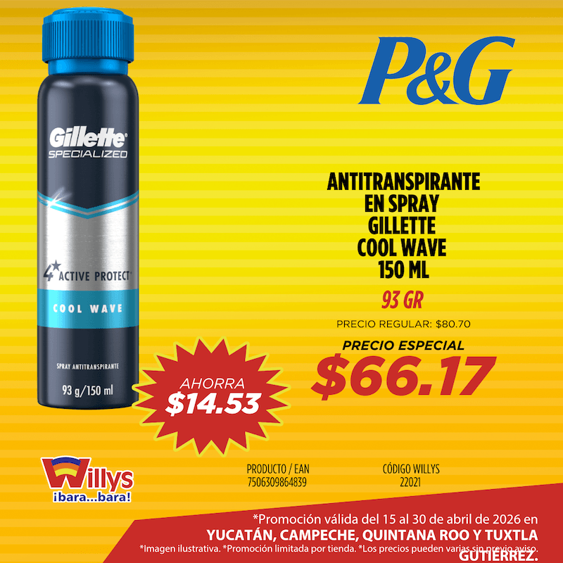 ANTITRANSPIRANTE EN SPRAY GILLETE COOL WAVE 150ML