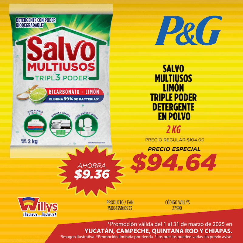 SALVO MULTIUSOS LIMON TRIPLE PODER DETERGENTE EN POLVO 2KG