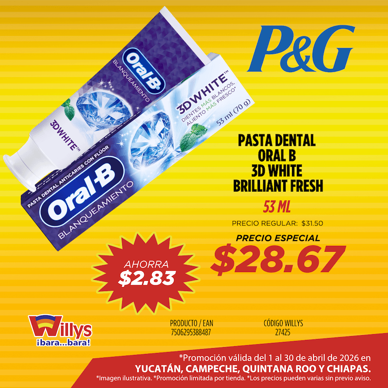 PASTA DENTAL ORAL B 3D WHITE BRILLIANT FRESH 53ML