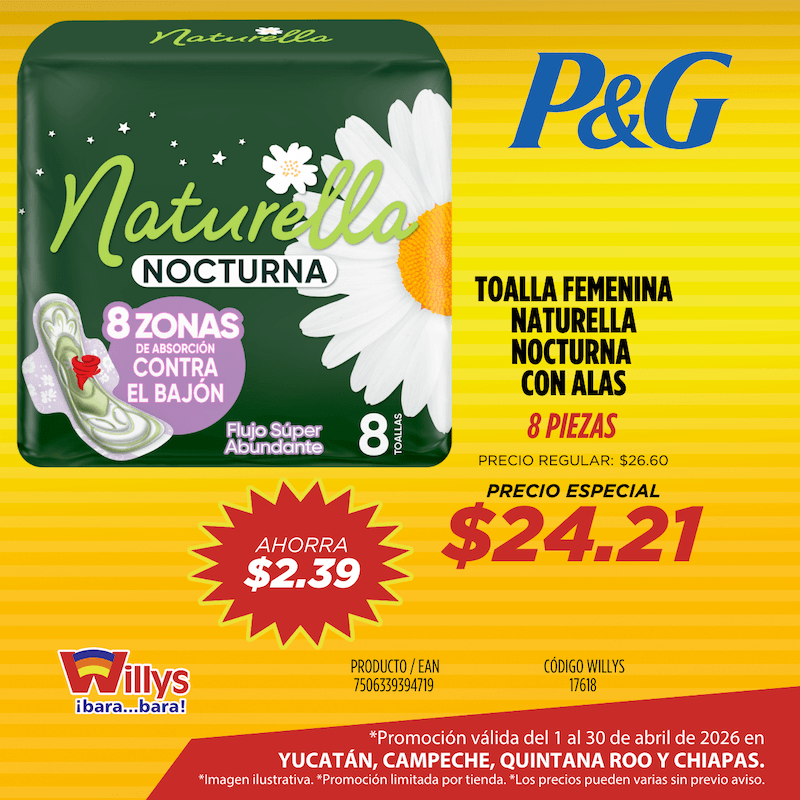 TOALL FEMENINA NATURELLA NOCTURNA CON ALAS 8 PZAS
