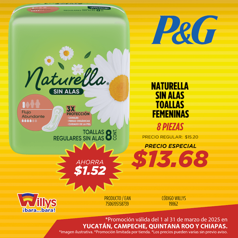 NATURELLA SIN ALAS TOALLAS FEMENINAS 8 PIEZAS