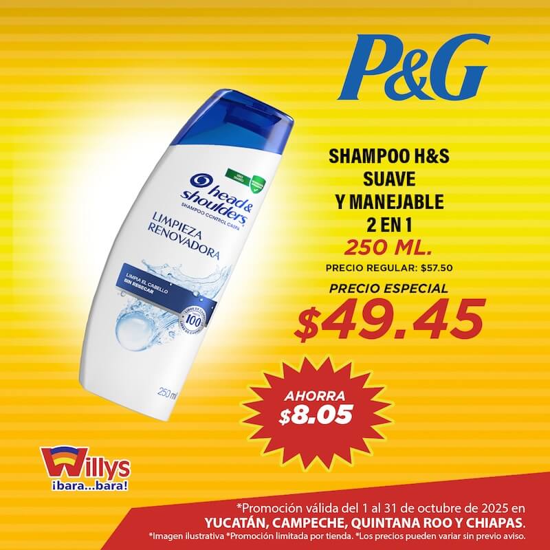 SHAMPOO HEAD AND SHOULDERS SUAVE Y MANEJABLE 2 EN 1 250ML