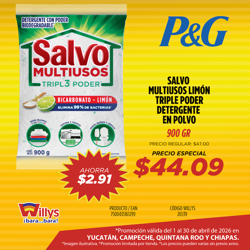 SALVO MULTIUSOS LIMON TRIPLE PODER DETERGENTE EN POLVO 900GR