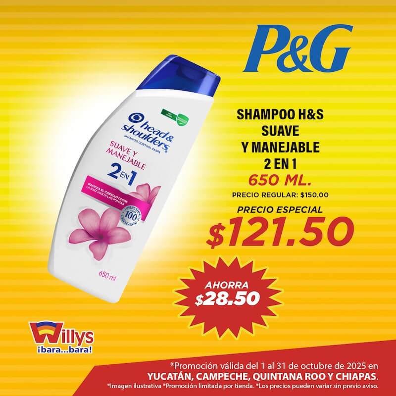 SHAMPOO HEAD AND SHOULDER SUAVE Y MANEJABLE 2 EN 1 650ML